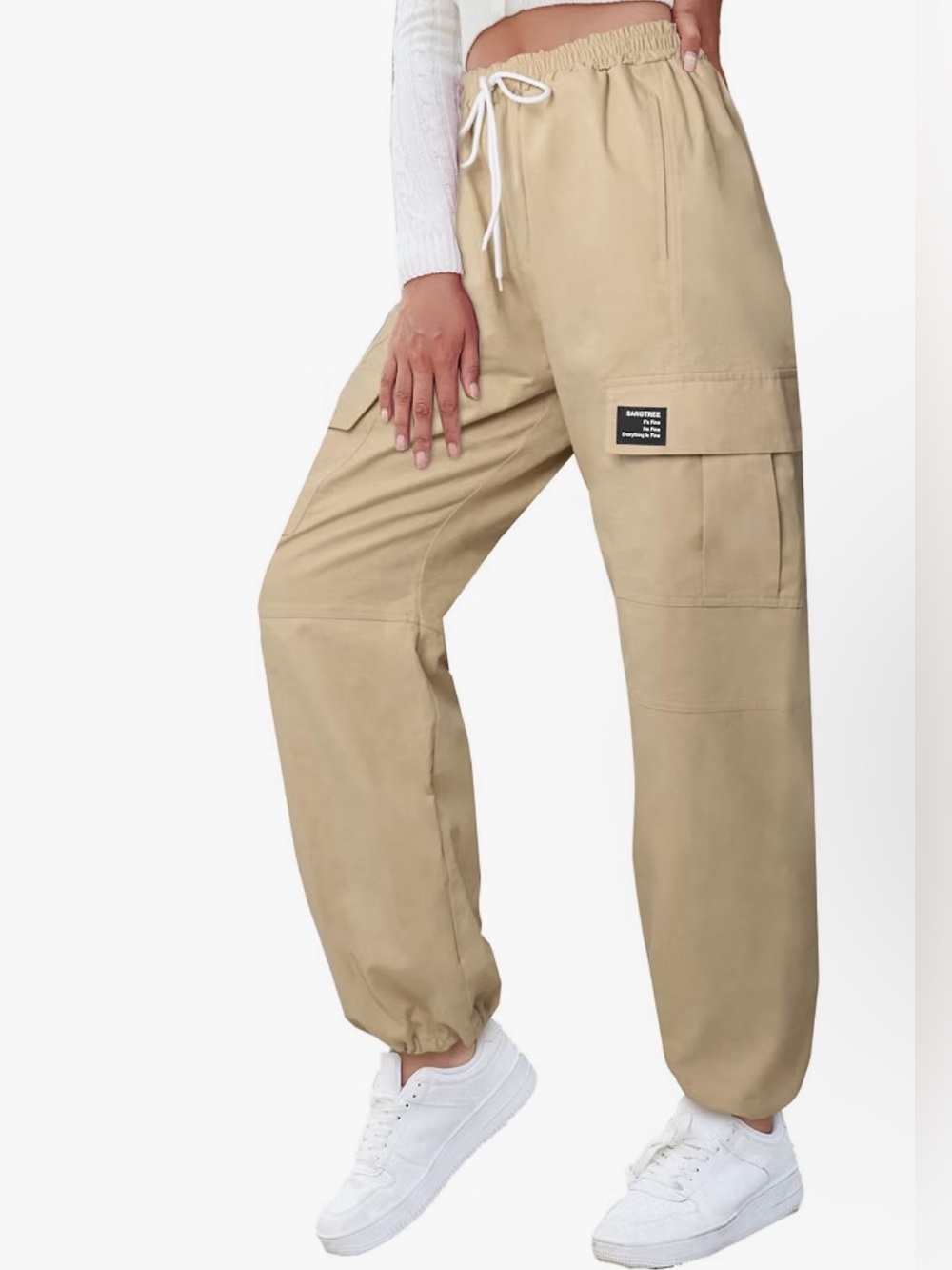 NWT Girls Size 160 (11-12) Khaki Cargo Pants Wide Leg Drawstring Utility Pockets